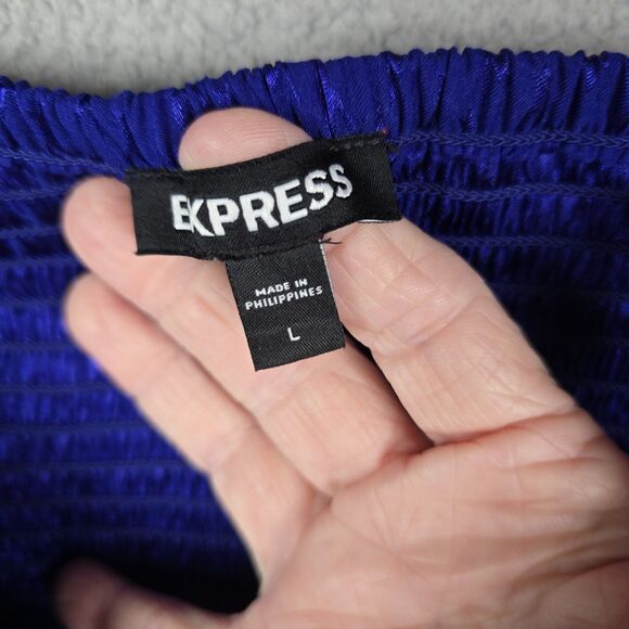 Romantic Regencycore Blouse Bodysuit L Blue Coquette Puff Sleeve Bow Smocked - Picture 3 of 9